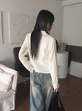 [MADE] Lippe Vintage Pleated Pocket Collar Semi Crop Long Sleeve Shirt