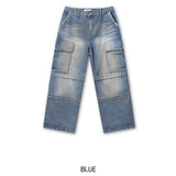 Mud damage denim cargo pants