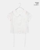 Jenny Round Collar Pin Tuck Lace Puff Short Sleeve Blouse