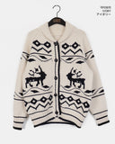 Jeber Deer Nordic Round Collar Knit Cardigan