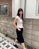 Cane Dot Frill Shirring Cap Short Sleeve T-Shirt