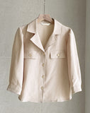 Boybi Collar Pocket Three Quarter Sleeve Jacket Blouse
