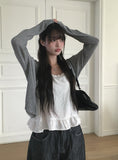 Lemin Summer Rib Round Loose Fit Long Sleeve Cardigan