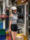 Jeanne Scarf Off Shoulder Tee