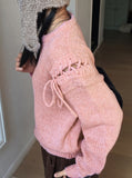 Shabu Eyelet Slit Ribbon Strap Long Sleeve Knit