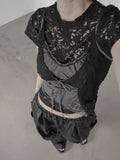 Floral Punching Lace Short Sleeve Tee