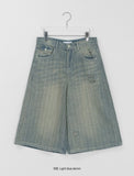 [Unisex] Dern Stripe Washing Denim Bermuda Pants