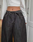 Heart pink stitch indigo denim pants