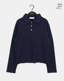 Chocoop dot collar button long sleeve T-shirt