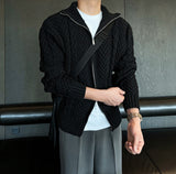 Rope high neck cable zip-up knit
