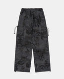 Camo distressed cargo string banding pants