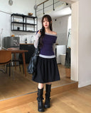 Huring Double Button Balloon Midi Skirt