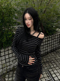 [MADE] One-Shoulder Open Stripe Tee