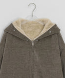 Tiken Herringbone Wool Hood Fur Jacket