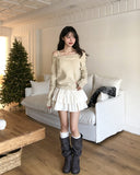 Double eyelet suede long boots