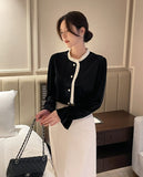 Tiv Frill Color Matching Velvet Blouse