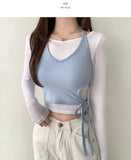 Halterneck Two-Tone Layered Ribbon Crop T-shirt