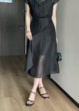 Foven Cowl Neck Wrinkle Banding Wrap Long One Piece