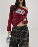 22 Star Print Boat Neck Long Sleeve