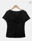 Anise Twist Shirred Short Sleeve T-shirt