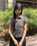 Delda check short-sleeve blouse
