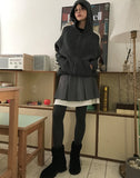 HAIRY LINE KNIT HOOD ZIP-UP