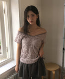 Butting Shirring V-neck Short Sleeve T-shirt