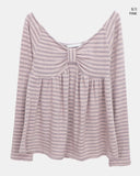 Bree Stripe Shirring Long Sleeve T-Shirt
