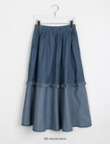 Hoyu frill color matching banding denim long skirt
