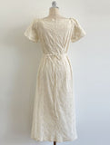 Ruckbell Square Neck Embroidered Tulip Pintuck Long One Piece