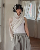 Layered see-through knit hoodie