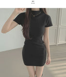 Cozy Half Neck Slim Fit Short Sleeve Knit Mini One Piece
