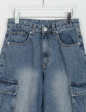 Kuwa Black Blue Washing Bermuda Cargo Pants