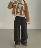 Winter Brushed Thick Cut Banding Wide Cotton Pants