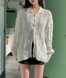 Hailey Damage Eyelet Two-Way Knit Zip-Up