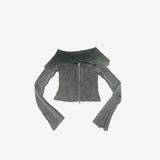 Beckyan Off-Shoulder Two-Way Knit Zip-up