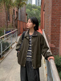 [BAONHAUS] Kitft Flower Corduroy Color Matching Collar Bomber Jacket