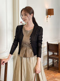 Hennua Half-Button See-Through Ribbed Cardigan
