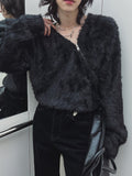 Unbalanced angora zipper knit