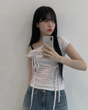 Fuse Ribbon Strap Off Shoulder T-Shirt