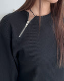 Renid Waffle Zipper Long Sleeve Tee
