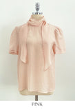 Ruzen Pearl Tie Short Sleeve Blouse
