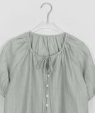 Meldew Ribbon Button Puff Short Sleeve Blouse