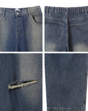 Cross Damage Banding Denim Pants