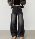 Curved Cut Wide Fit Denim Pants
