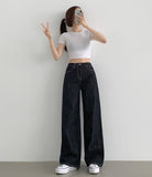 4 Seasons Non-fade Raw Back Banding Wide Fit Denim Pants