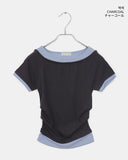 [Fake Layered] Ande Color Matching Shirring Layered Short Sleeve T-shirt