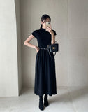 Shua Back Button Repeat Flare Knit One Piece (Belt set)