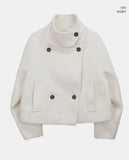 Eamon Boucle Double Two Button High Neck Quilted Short Coat