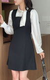 Luan Satin Pintuck Pearl Tie Blouse